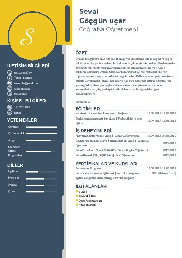 Coğrafya Öğretmeni CV Örnekleri cv indir